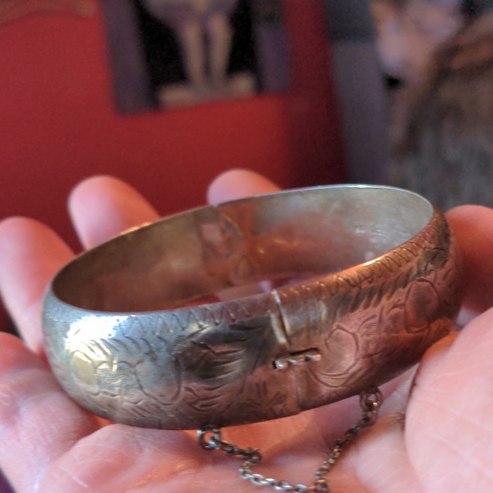 Beautiful Vintage Etched Solid Silver Bracelet - image 5